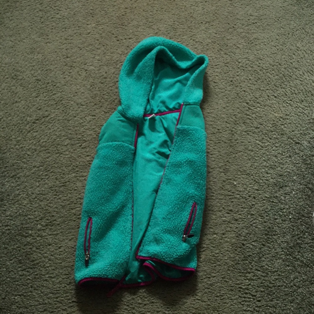 Hooded Vest aqua and pink